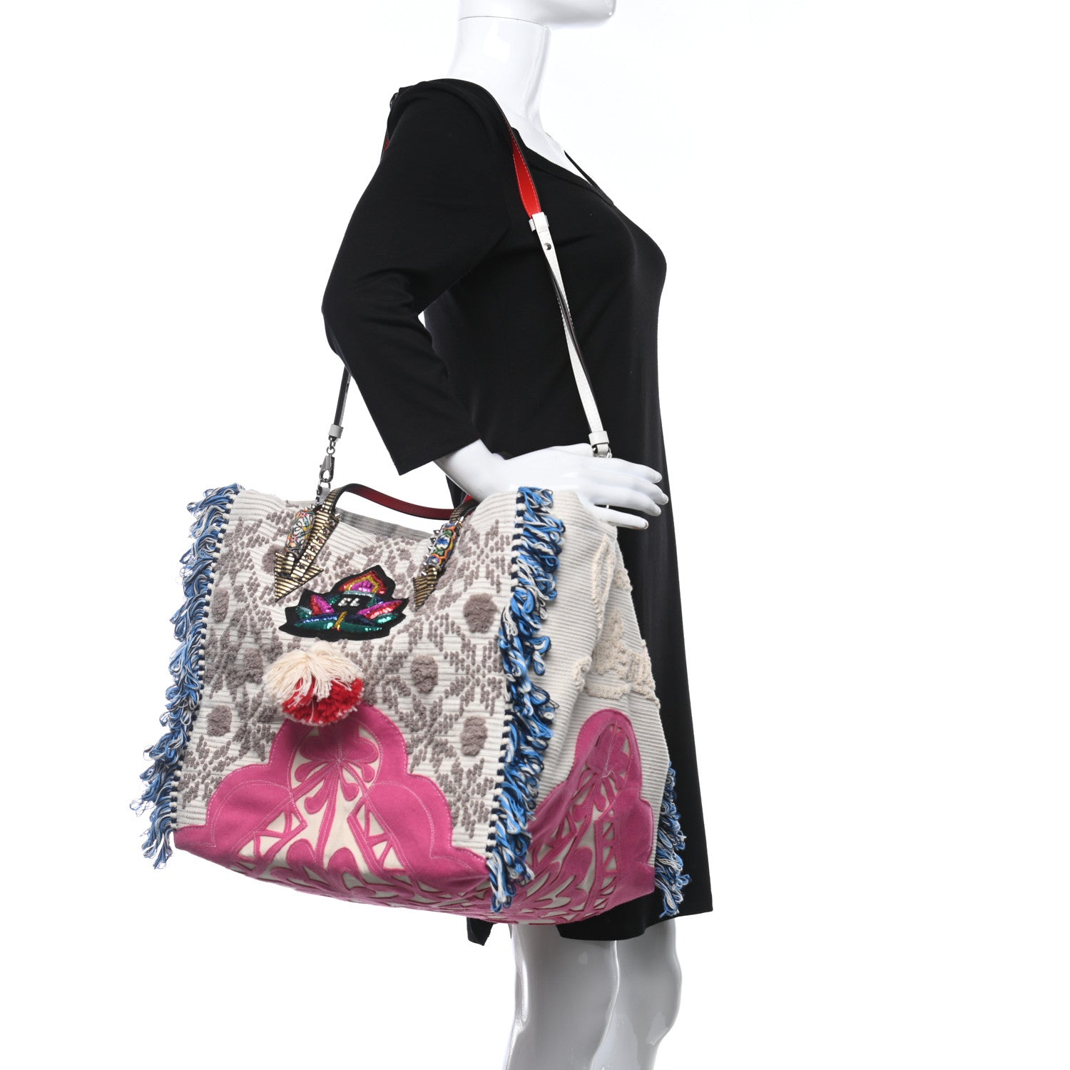 Christian Louboutin Cotton Embroidered Portugaba Tote Ivory Multi 2 of 8