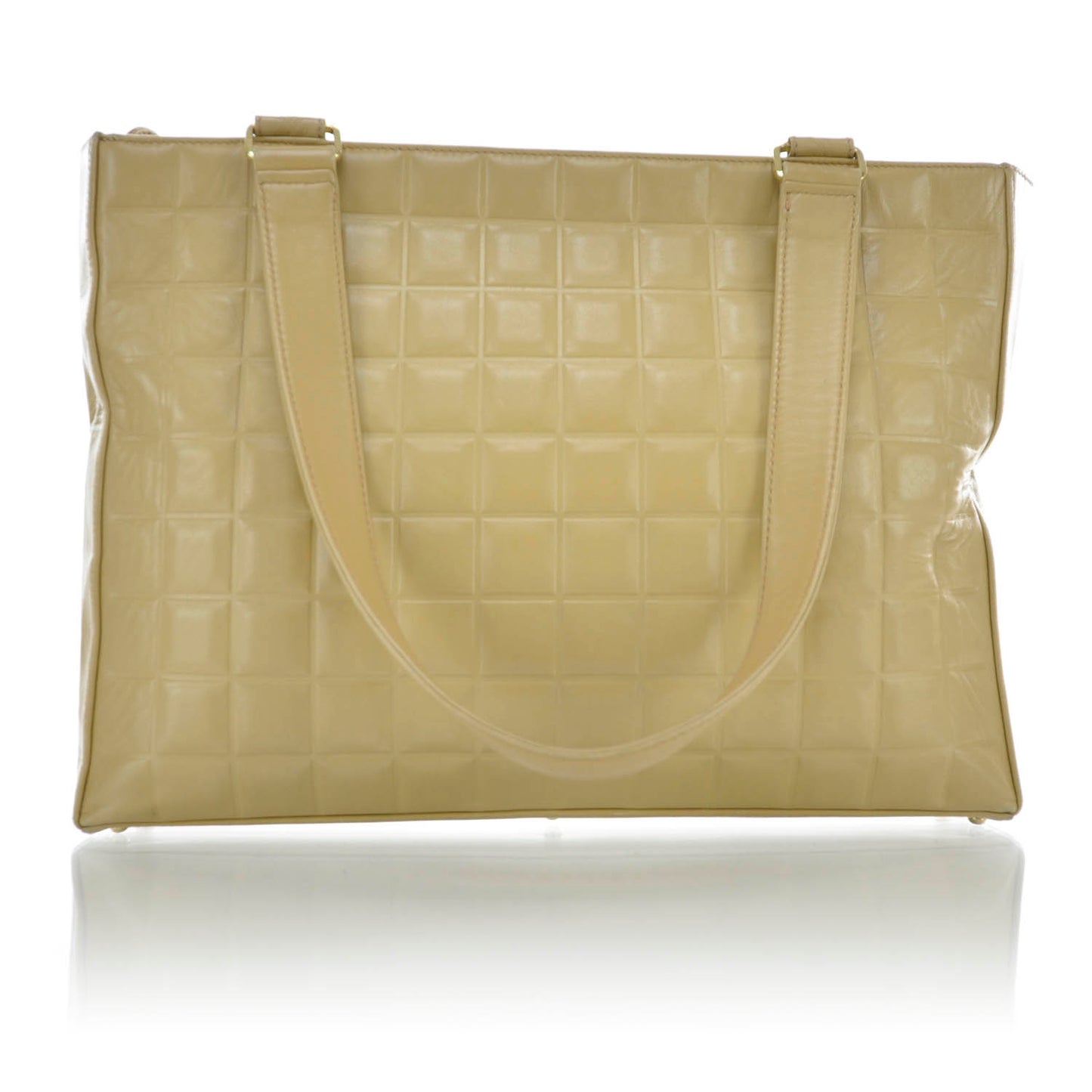 Lambskin Chocolate Bar Quilted Shoulder Bag Beige