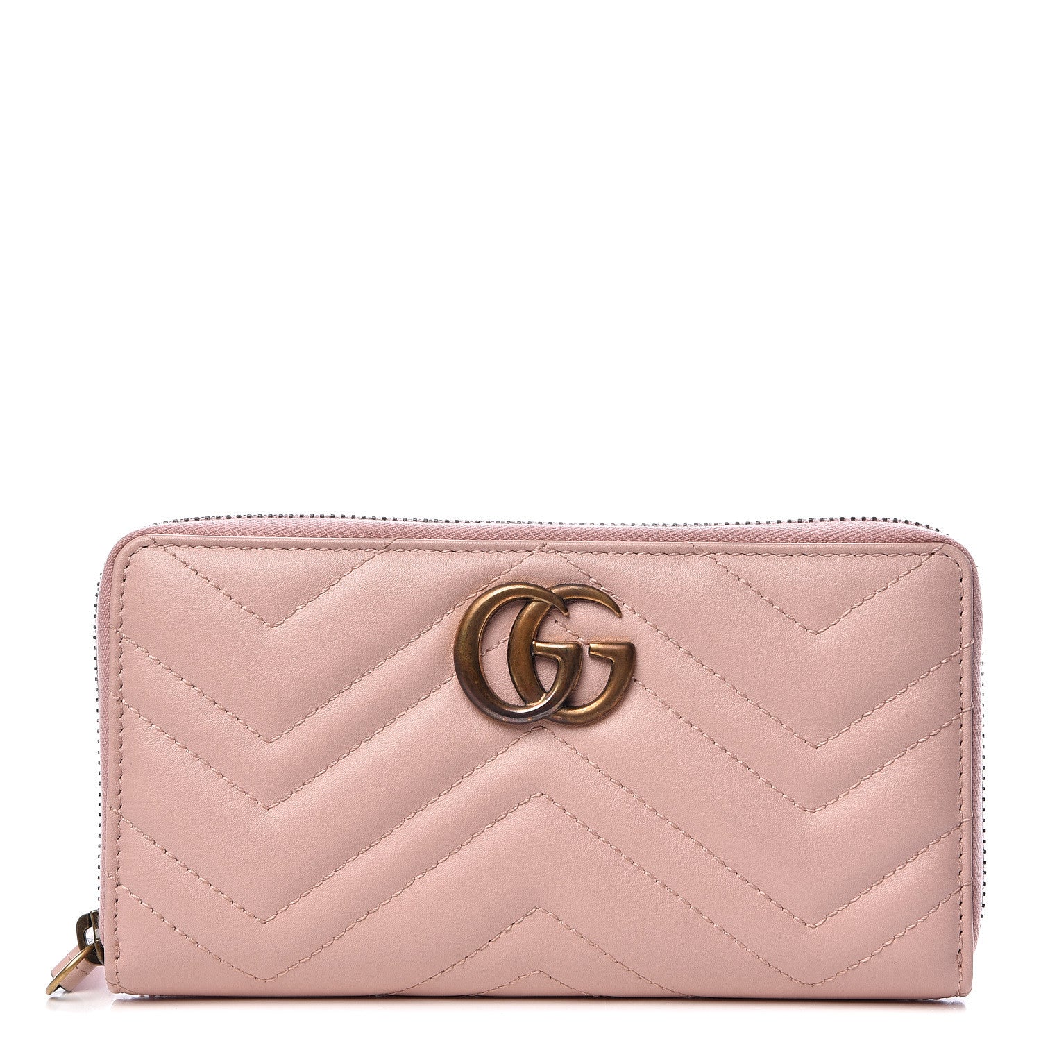 Gucci Calfskin Matelasse GG Marmont Zip Around Wallet Perfect Pink 1 of 9