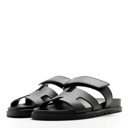 Hermes Calfskin Womens Chypre Sandals 36.5 Black 3 of 9