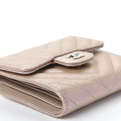 Chanel Metallic Caviar Chevron Quilted Compact Flap Wallet Light Gold 5 of 10