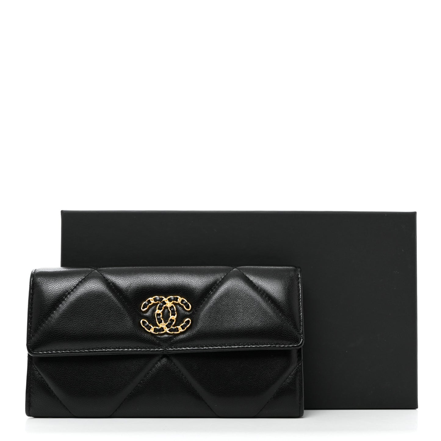 Lambskin Quilted Chanel 19 Flap Wallet Black