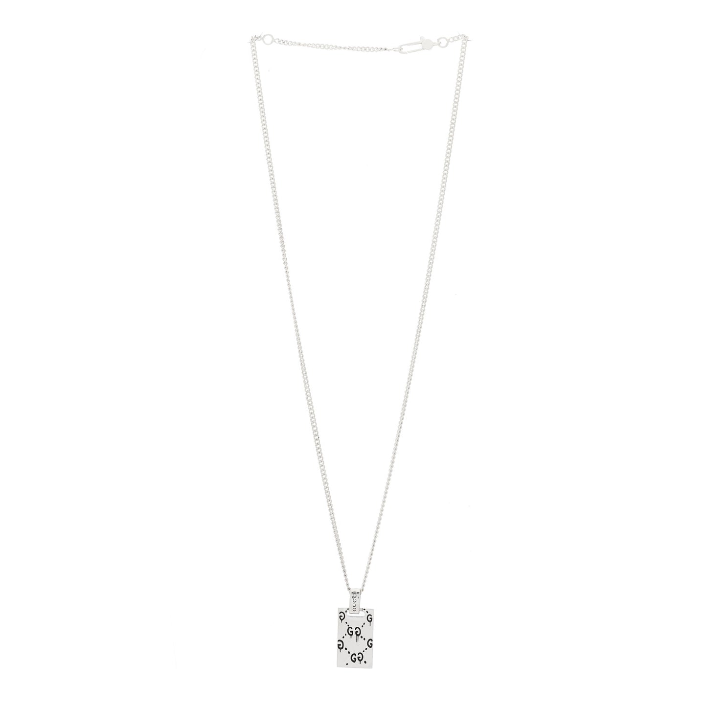 Sterling Silver GucciGhost Hamlet Skull Dog Tag Pendant Necklace