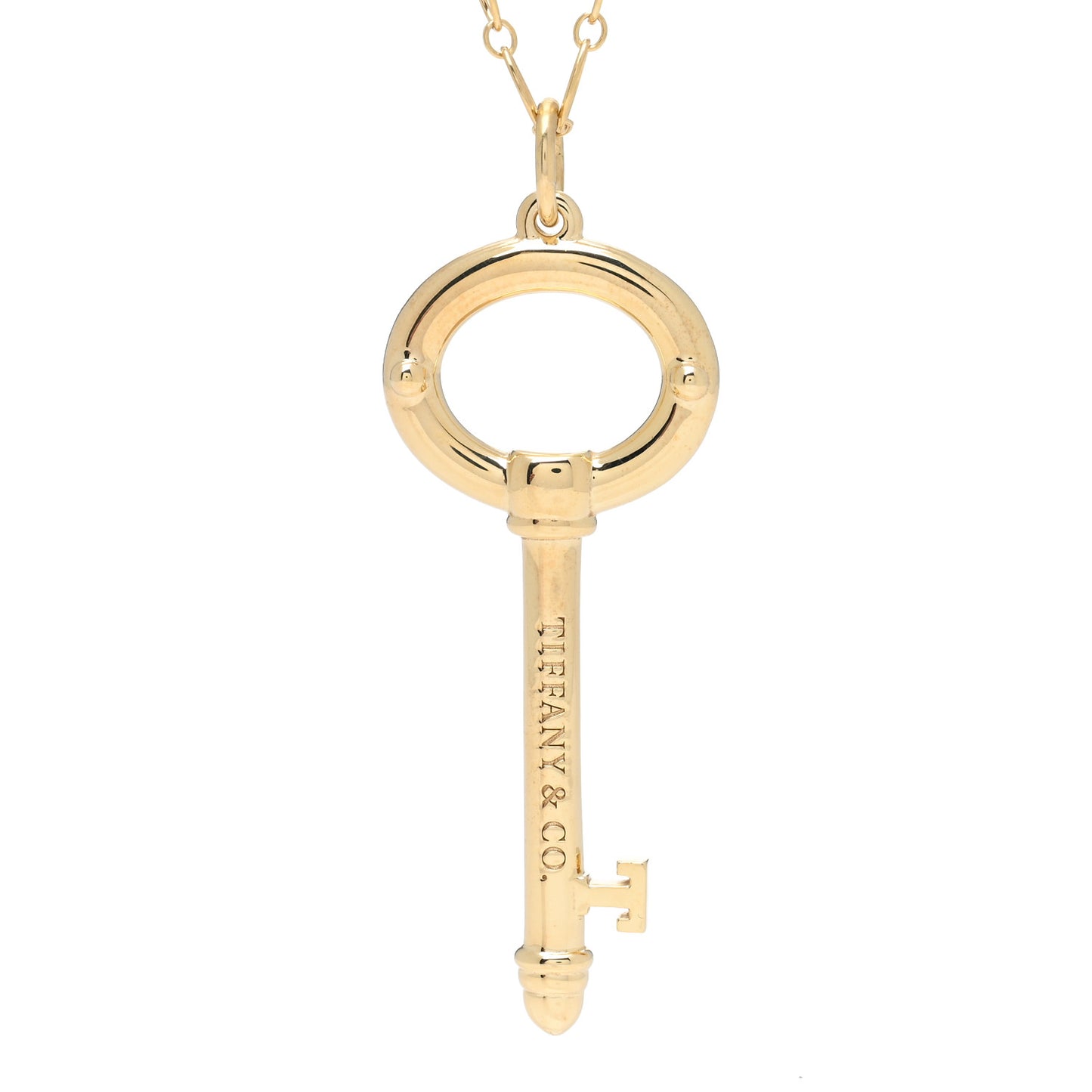 18K Yellow Gold Oval Key Pendant Link Necklace