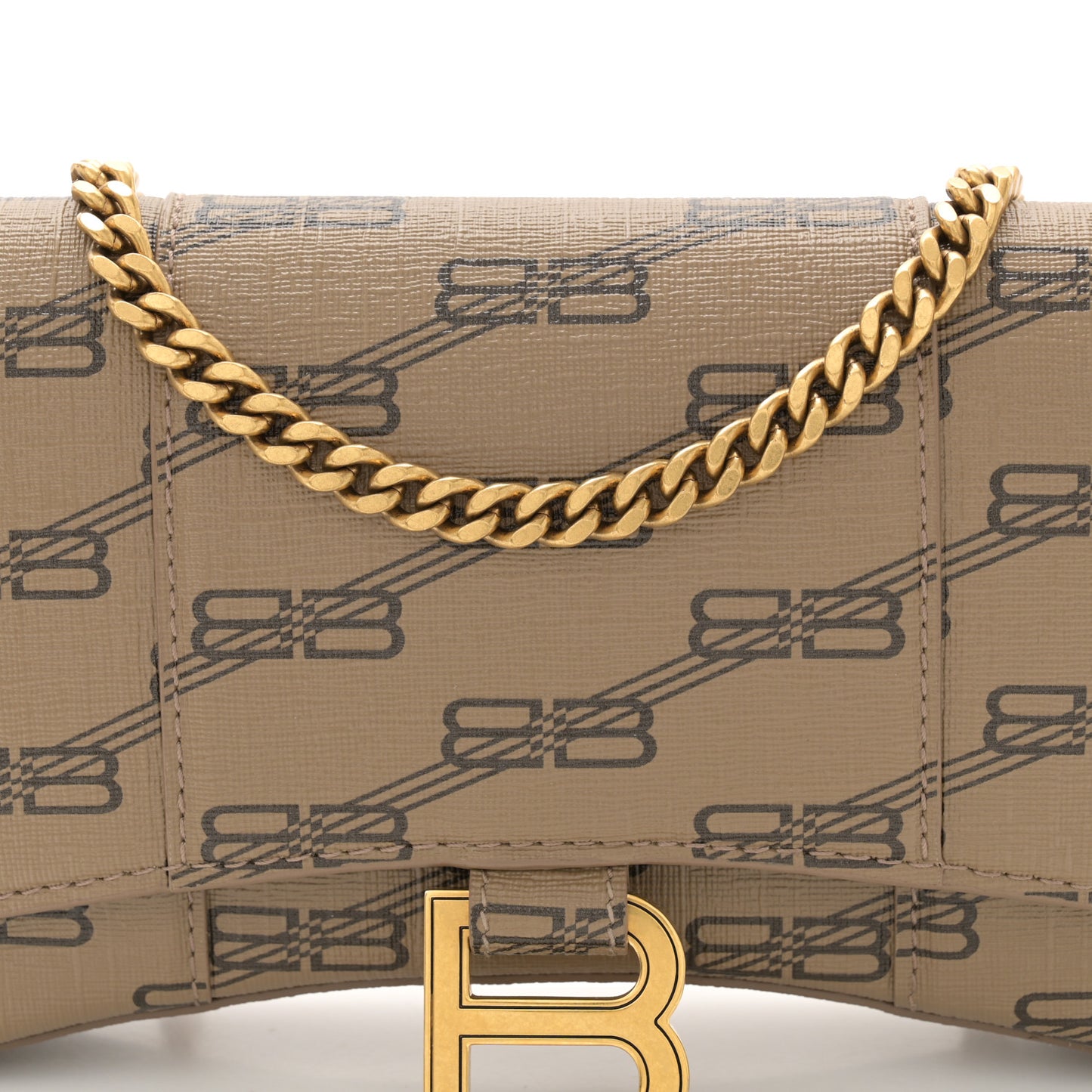 Coated Canvas BB Monogram Hourglass Chain Bag Beige Brown