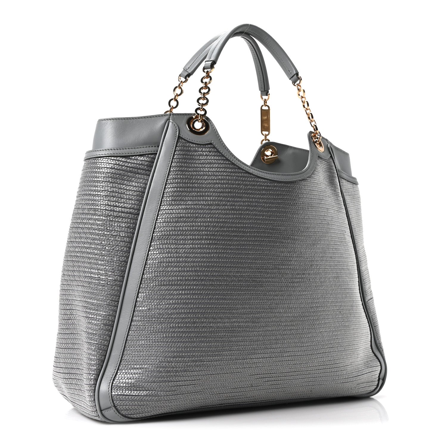 Salvatore Ferragamo Calfskin Raffia Betulla Tote Grey 4 of 17
