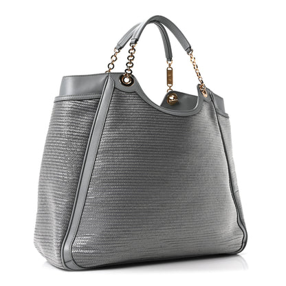 Salvatore Ferragamo Calfskin Raffia Betulla Tote Grey 4 of 17