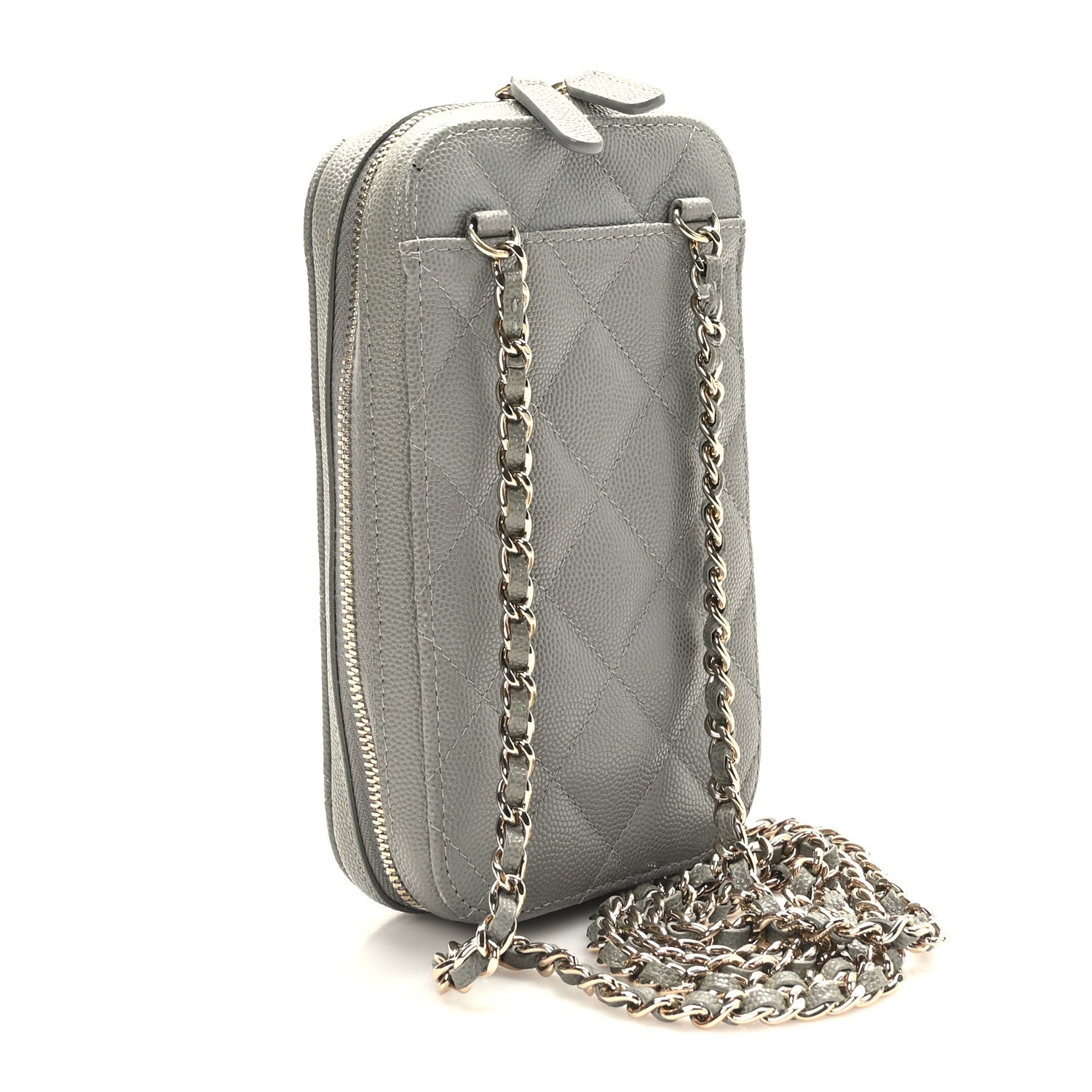 Chanel Caviar Quilted Phone Holder Wallet On Chain WOC Grey 3 of 9