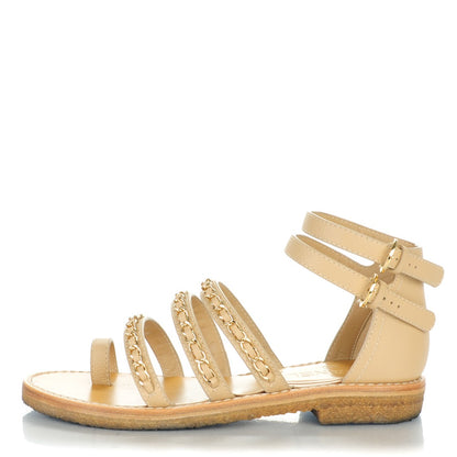 Chanel Calfskin CC Chain Sandals 38 Beige 1 of 8