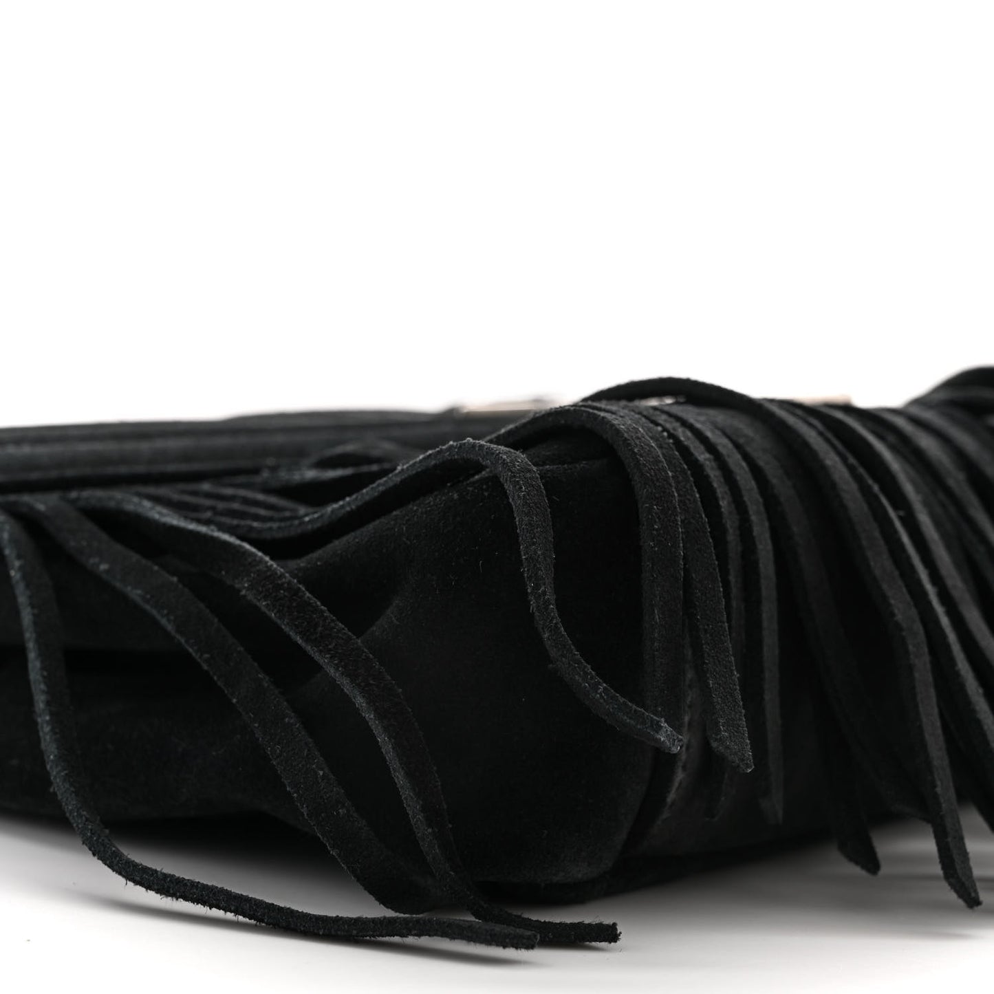 Suede Matelasse Chevron Fringe Monogram Medium College Bag Black