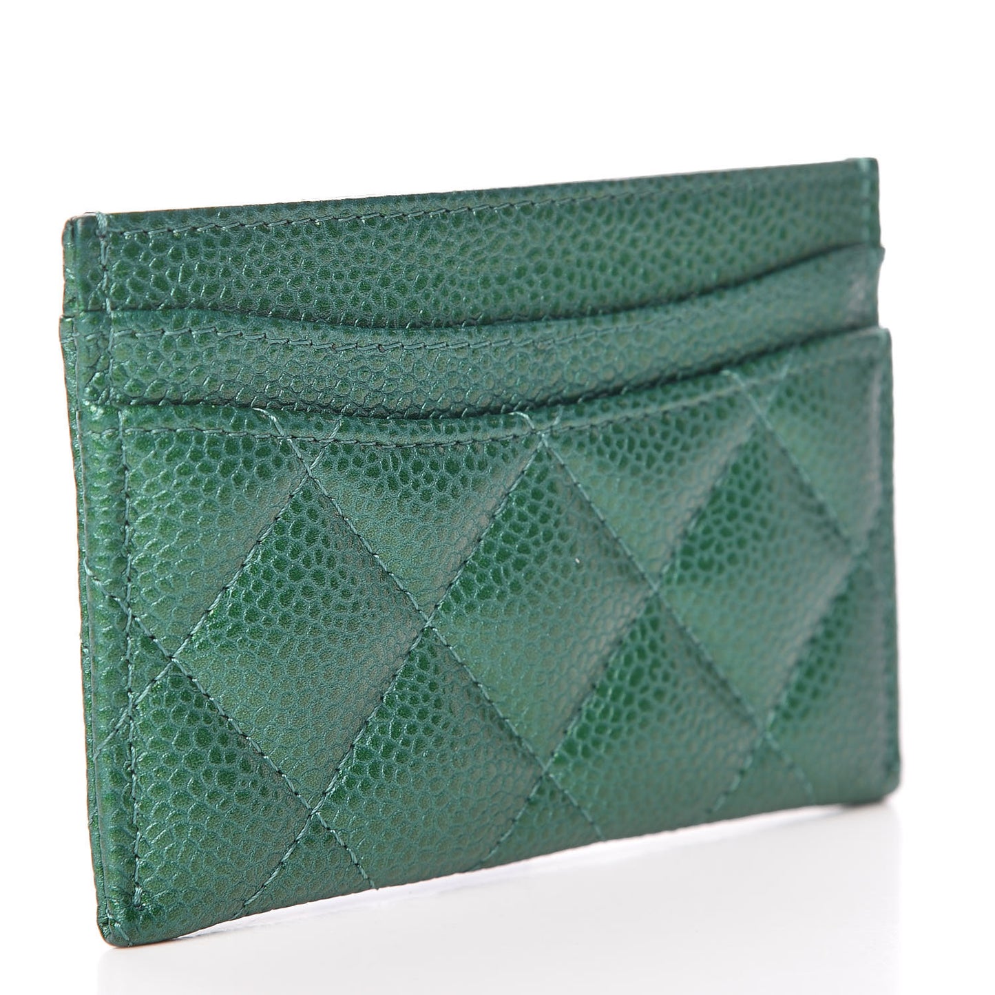 Metallic Caviar Quilted Card Holder Green