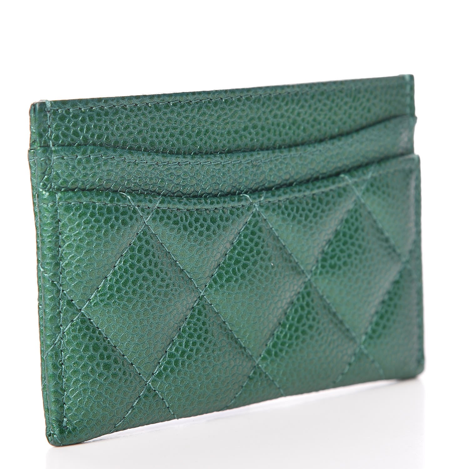 Chanel Metallic Caviar Quilted Card Holder Green 3 of 10