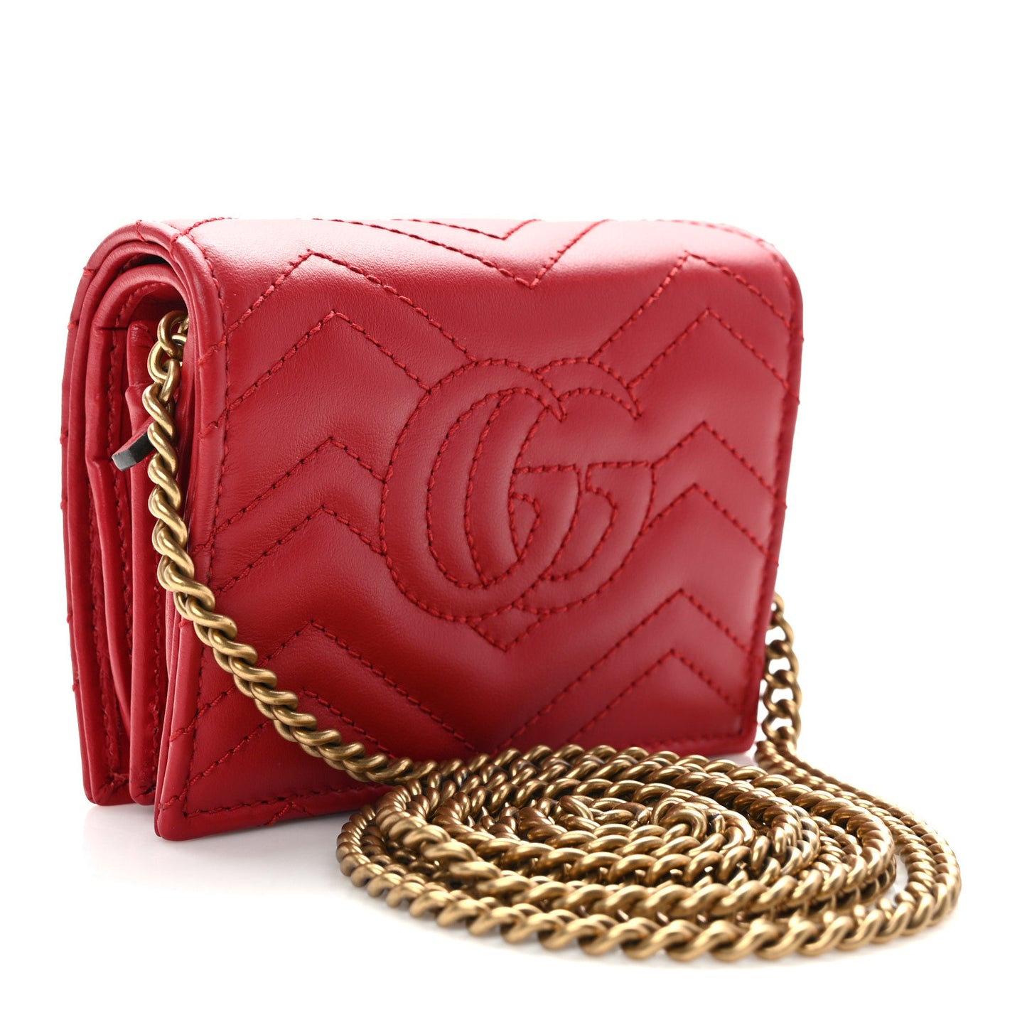 Calfskin Matelasse Mini GG Marmont Wallet On Chain Hibiscus Red