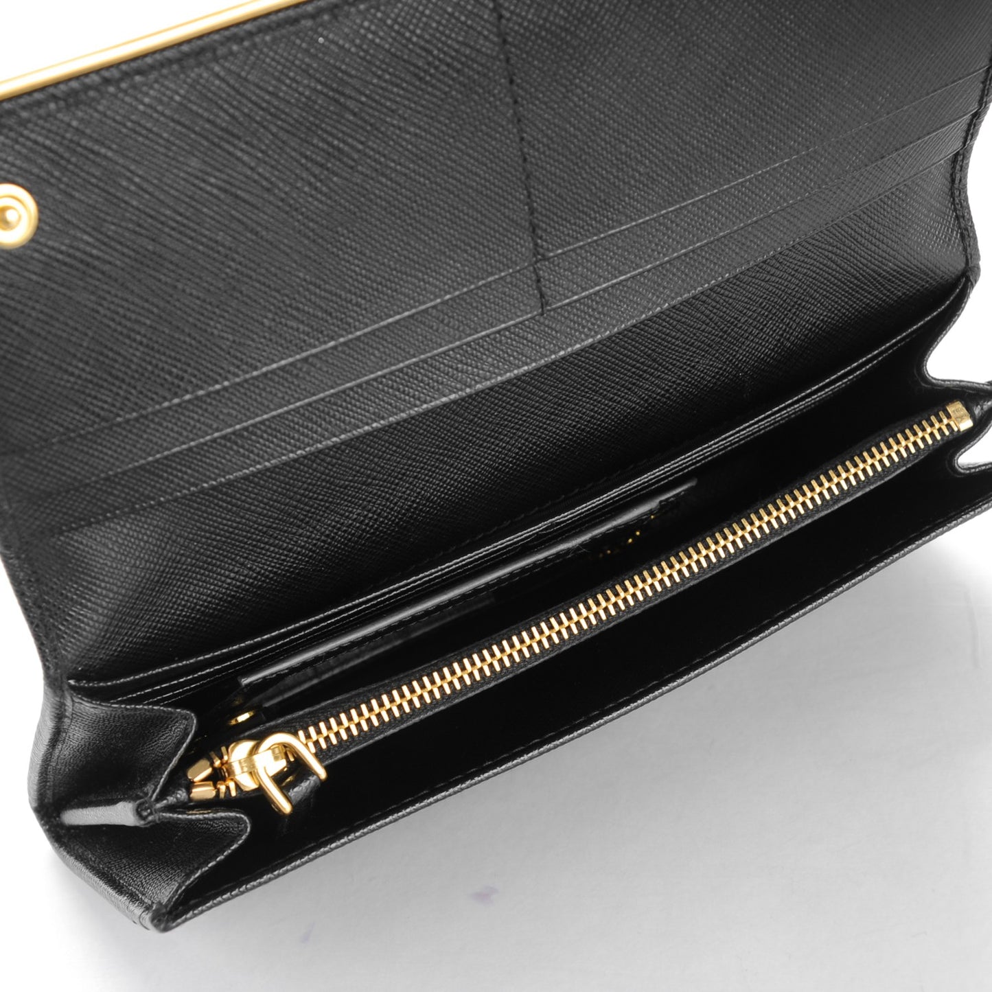 Saffiano Metal Bar Flap Wallet Black