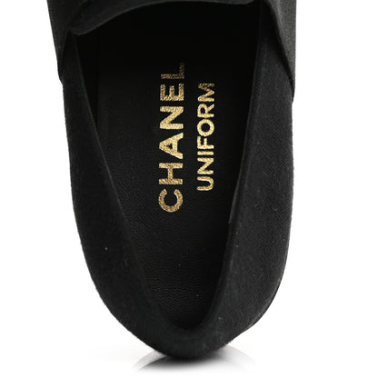 Chanel Calfskin Elastic Lace Up Cap Toe CC Loafers 37 Black 7 of 9