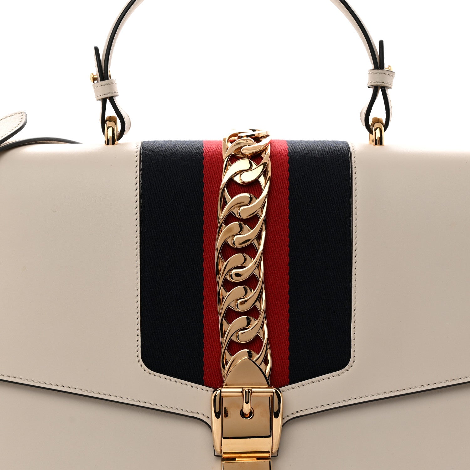 Gucci Calfskin Web Medium Sylvie Top Handle Bag White 9 of 12