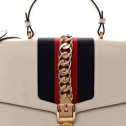 Gucci Calfskin Web Medium Sylvie Top Handle Bag White 9 of 12