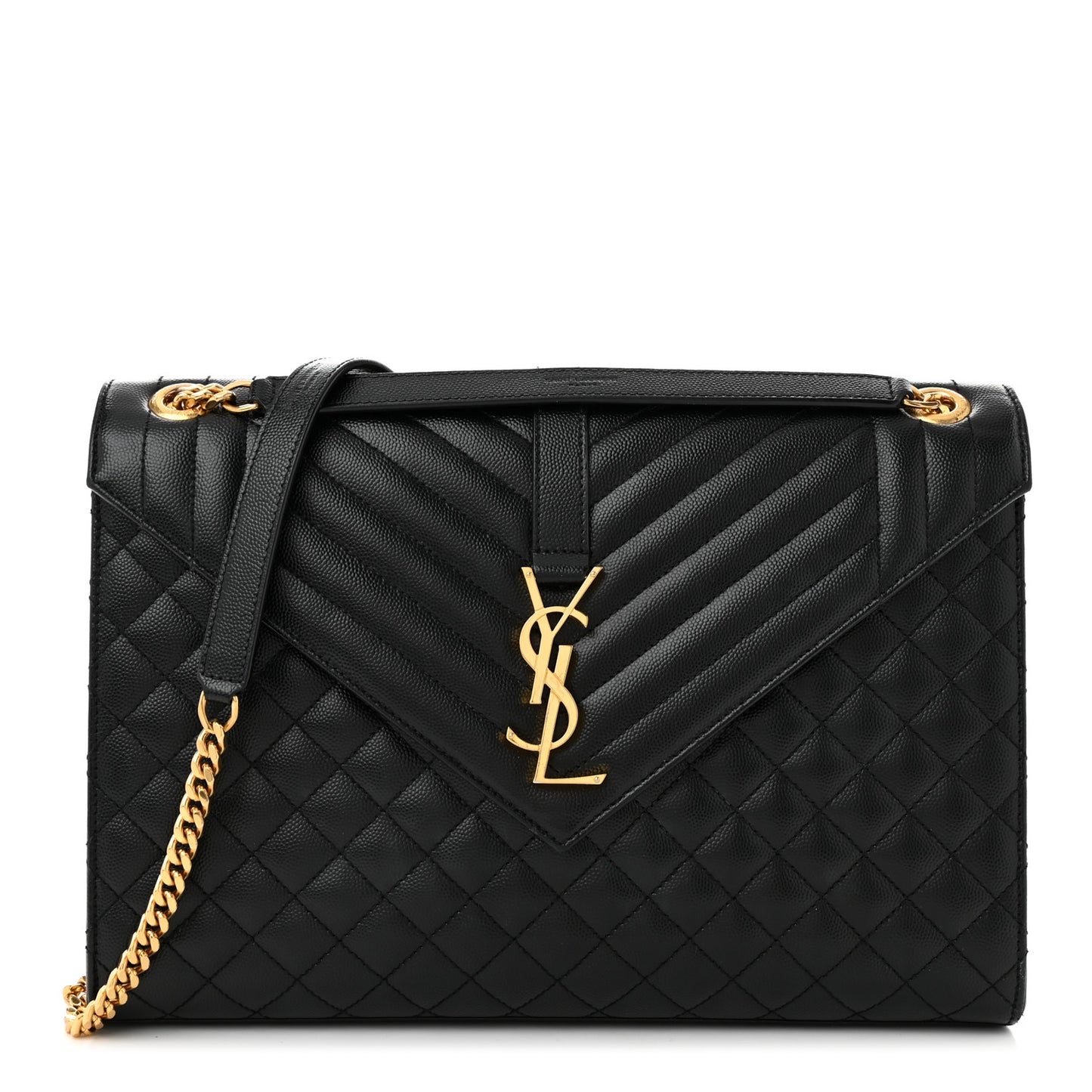 Grain De Poudre Textured Mixed Matelasse Large Triquilt Monogram Satchel Black