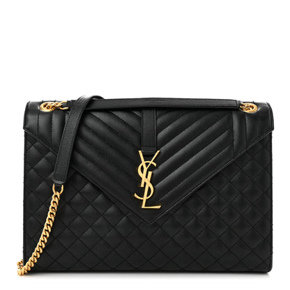 Saint Laurent Grain De Poudre Textured Mixed Matelasse Large Triquilt Monogram Satchel Black 1 of 11