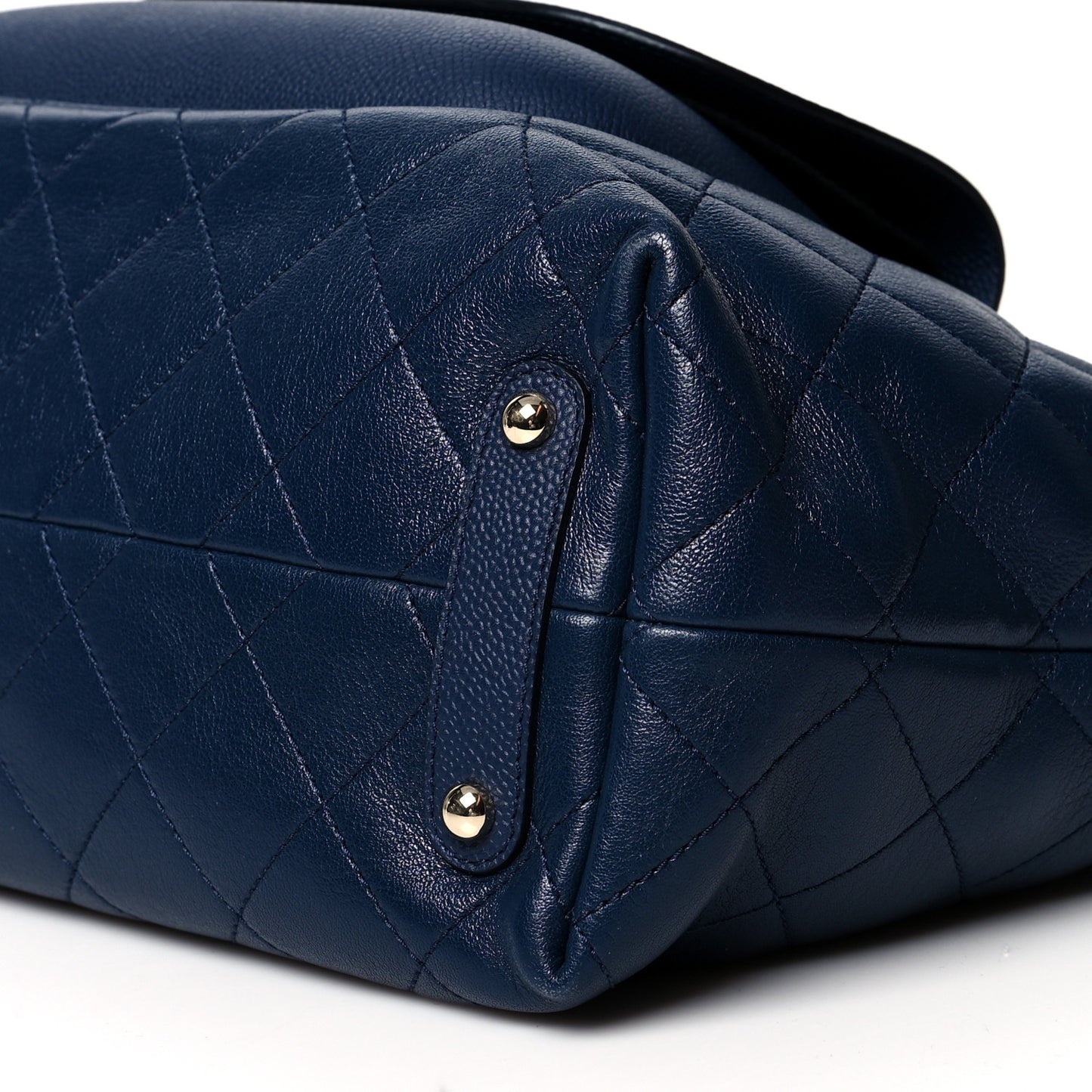 Sheepskin Caviar Quilted Large Shopping Tote Navy