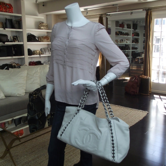 Leather Large Modern Chain Tote White