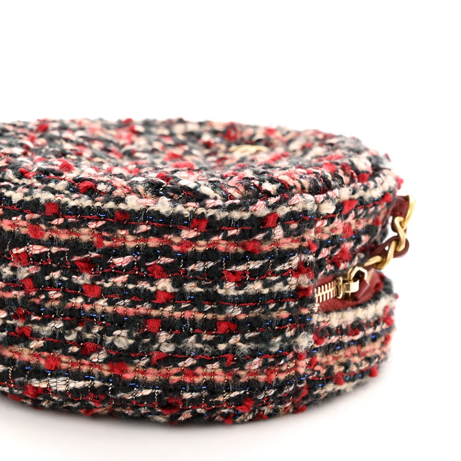Chanel Tweed Quilted Round Clutch With Chain Red 10 of 11