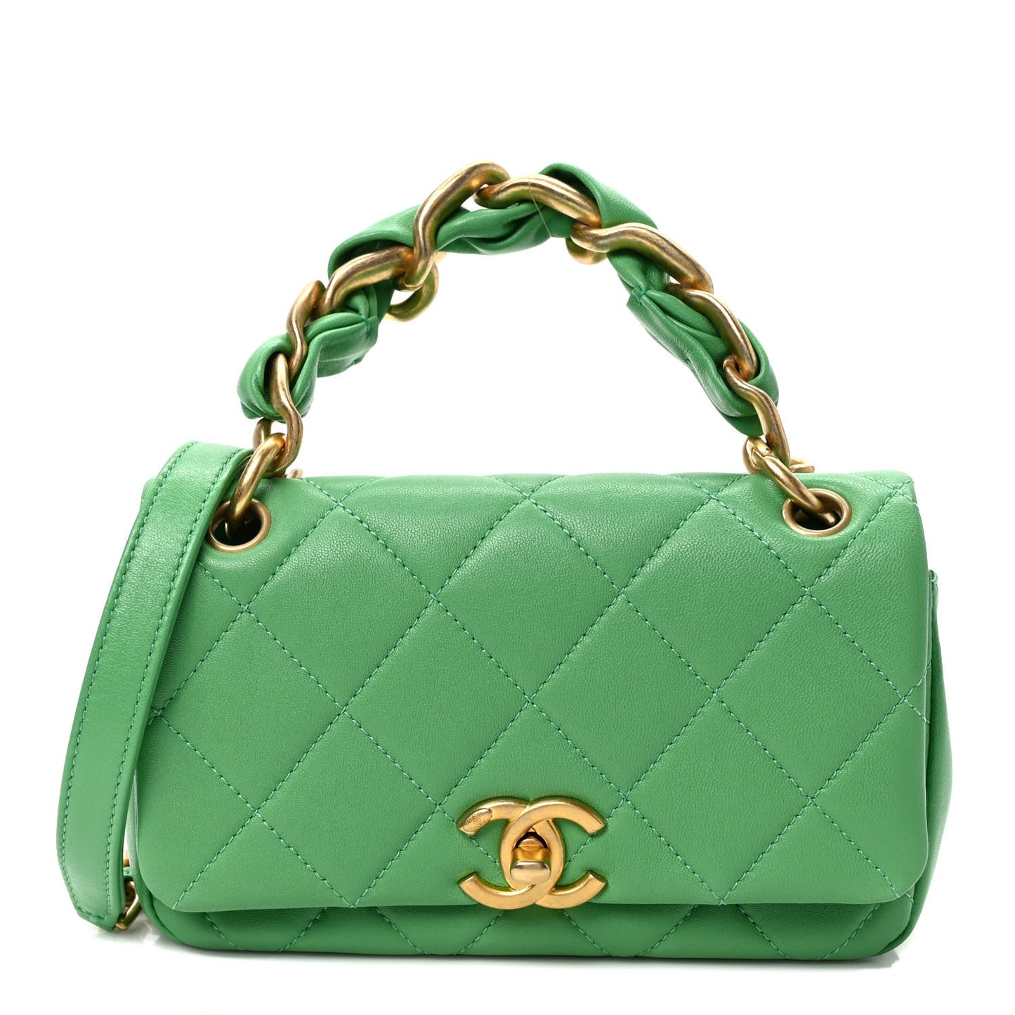 Shiny Lambskin Small Chain Is More Flap Green