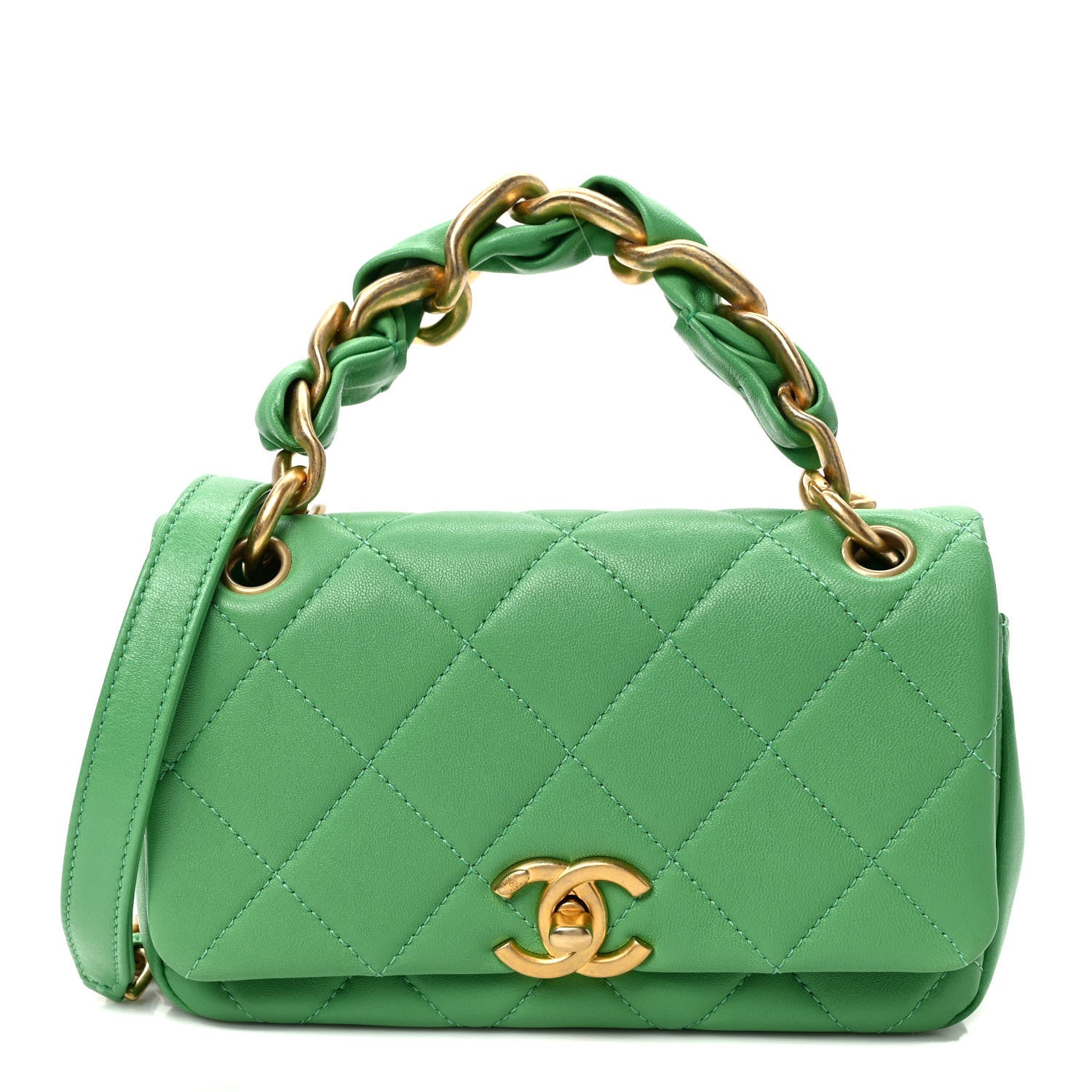 Chanel Shiny Lambskin Small Chain Is More Flap Green 1 of 9