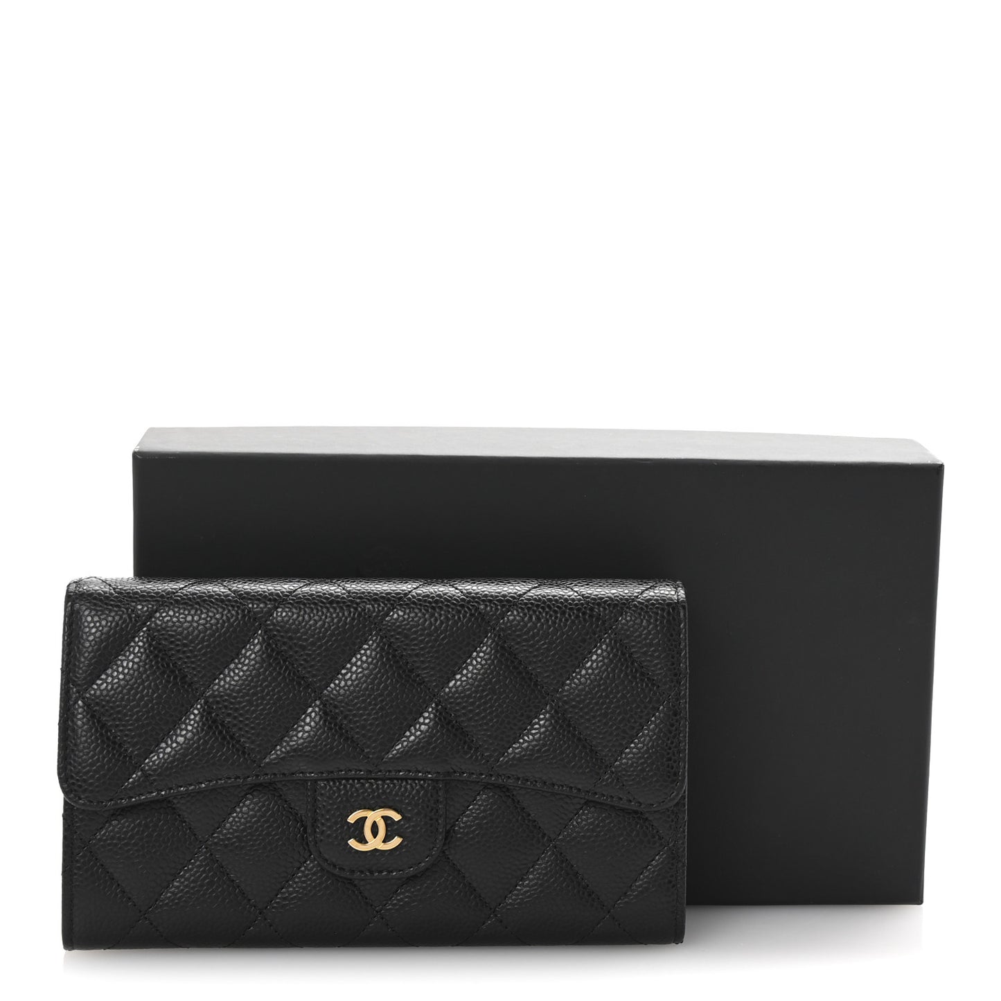 Caviar Quilted Large Flap Wallet Black