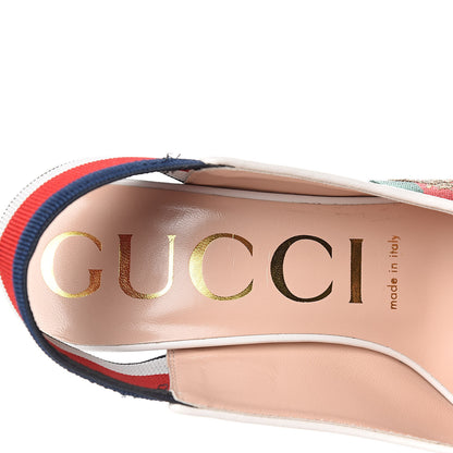 Gucci Malaga Kid Web Sylvie High Heel Slingback Pumps 37 White 8 of 13