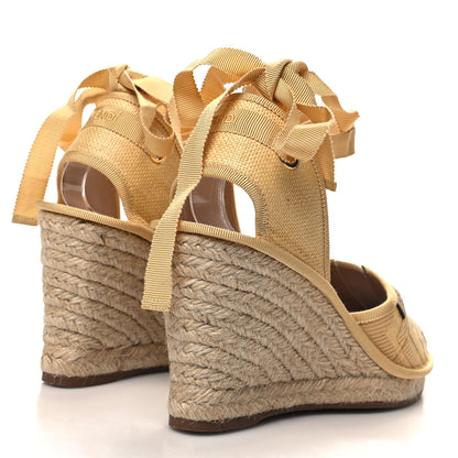 Fendi Rafia FF Embroidered Roma Ankle Wrap Espadrille Wedges 39 Natural 4 of 8