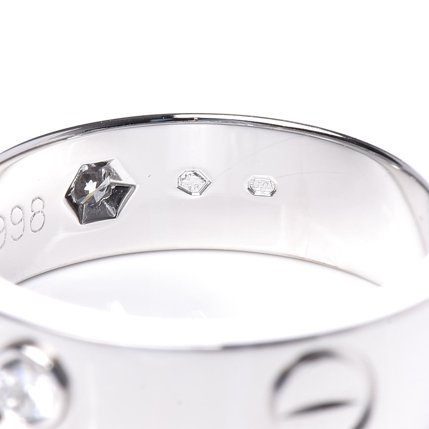 18K White Gold 3 Diamond 5.5mm LOVE Ring 51 5.75