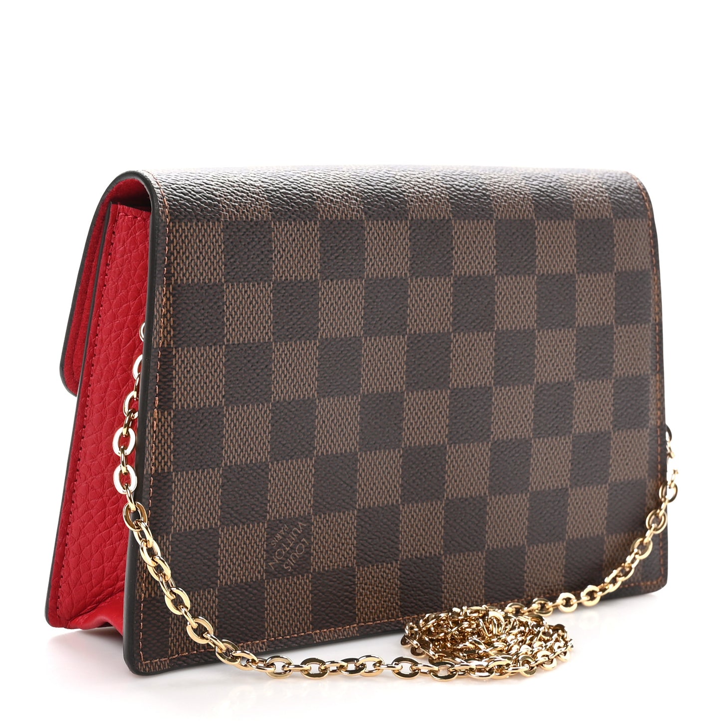 Damier Ebene Croisette Chain Wallet Scarlet