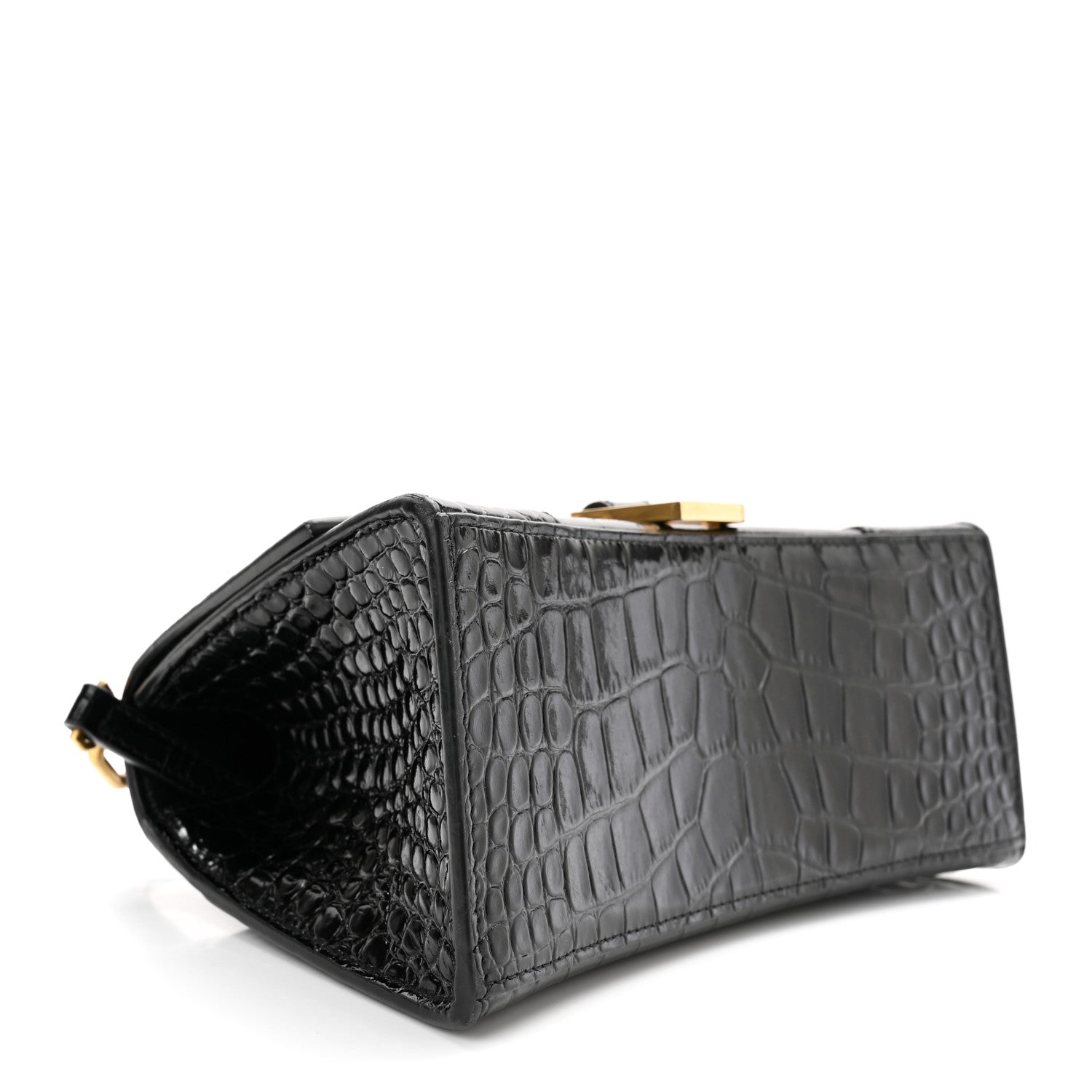 Balenciaga Shiny Calfskin Crocodile Embossed Small Hourglass Top Handle Bag Black 4 of 10