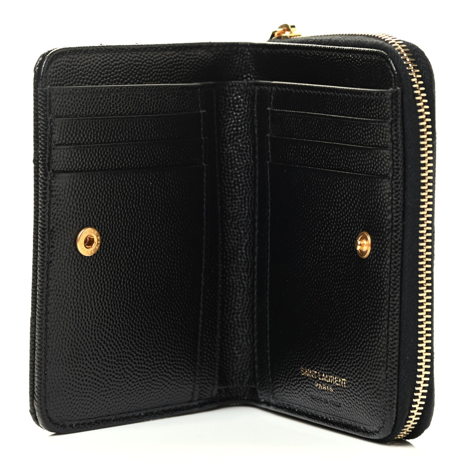 Saint Laurent Grain De Poudre Matelasse Chevron Monogram Compact Zip Around Wallet Black 5 of 7