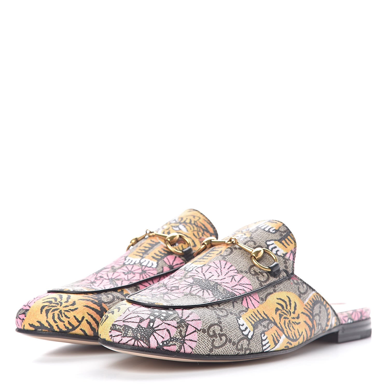 Gucci GG Supreme Monogram Bengal Womens Princetown Slippers 38 Beige Crop Pink 3 of 10