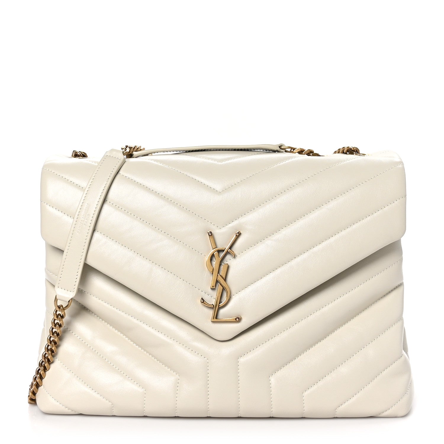 Saint Laurent Calfskin Y Quilted Monogram Medium Loulou Chain Satchel Crema Soft 1 of 11
