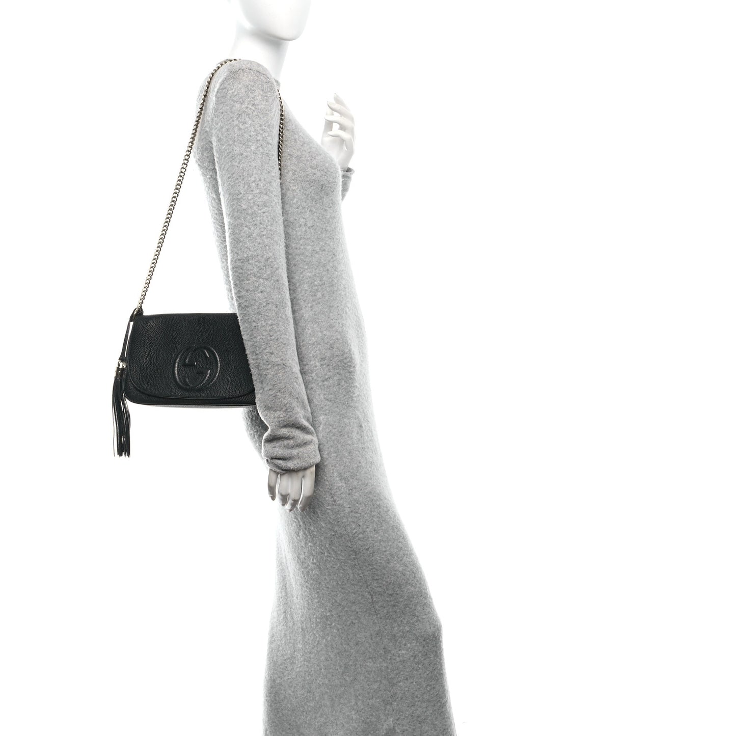 Pebbled Calfskin Medium Soho Flap Crossbody Black