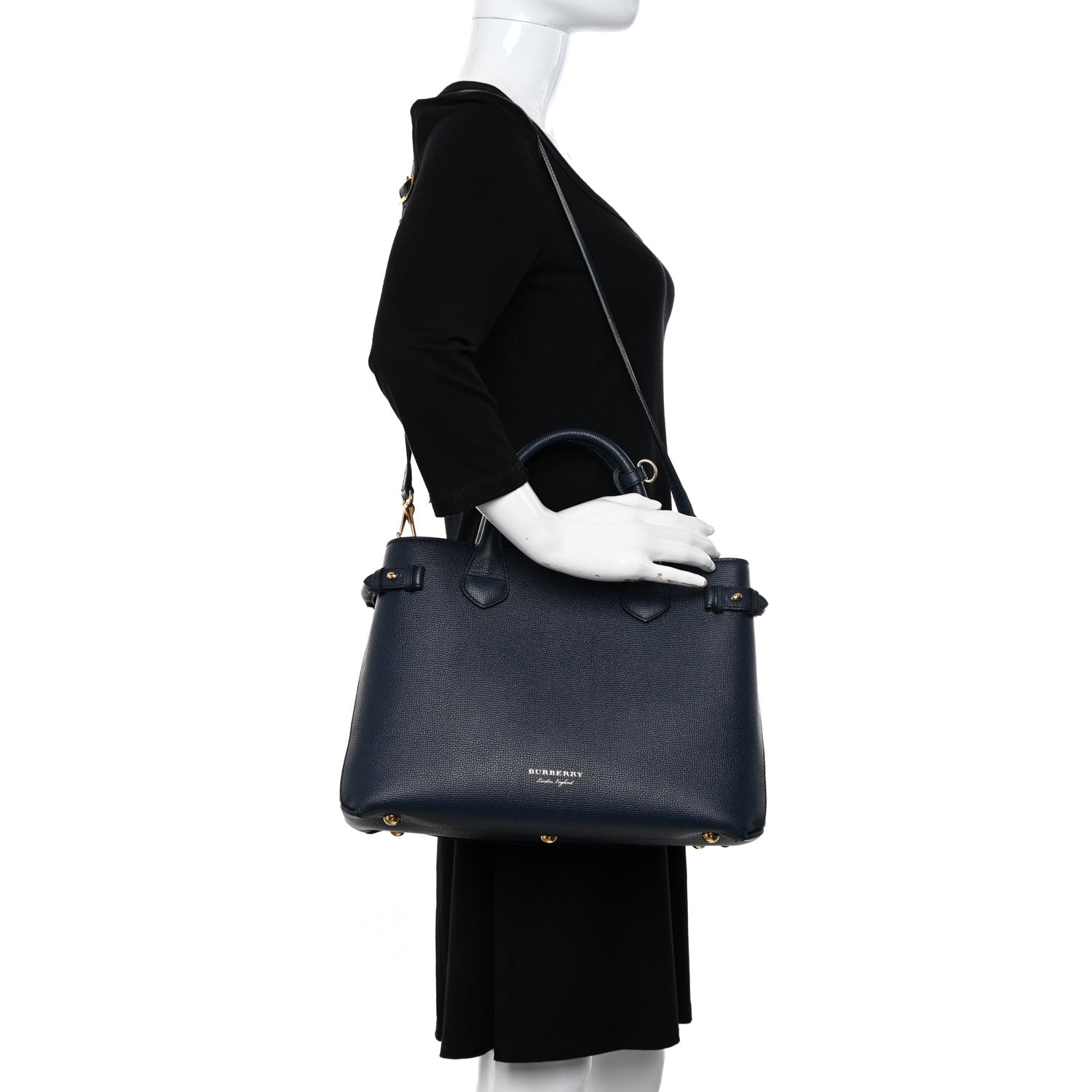 Burberry Derby Calfskin House Check Medium Banner Tote Ink Blue 2 of 15