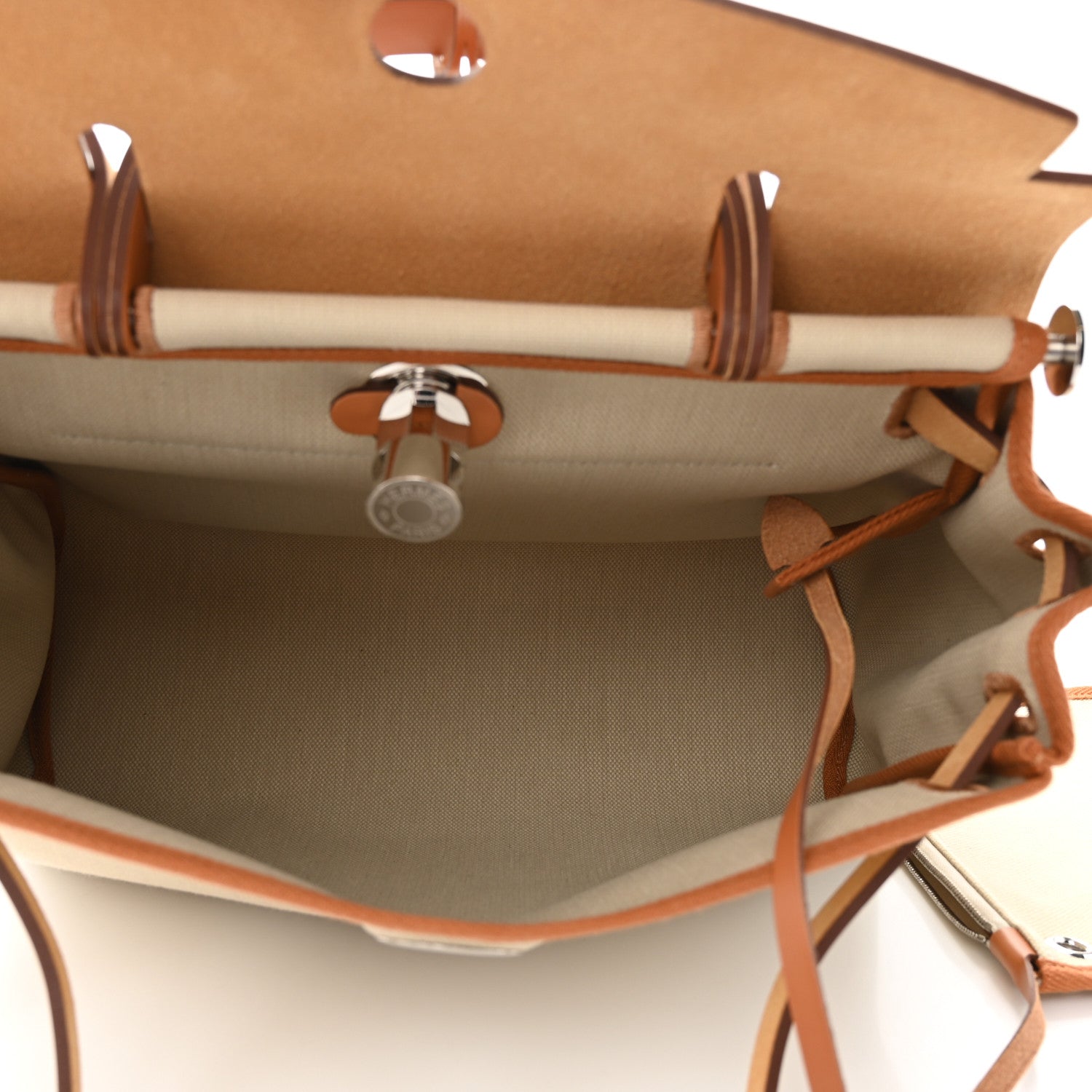 Hermes Military Toile Vache Hunter Herbag Zip Retourne 31 PM Beton Naturel 6 of 11