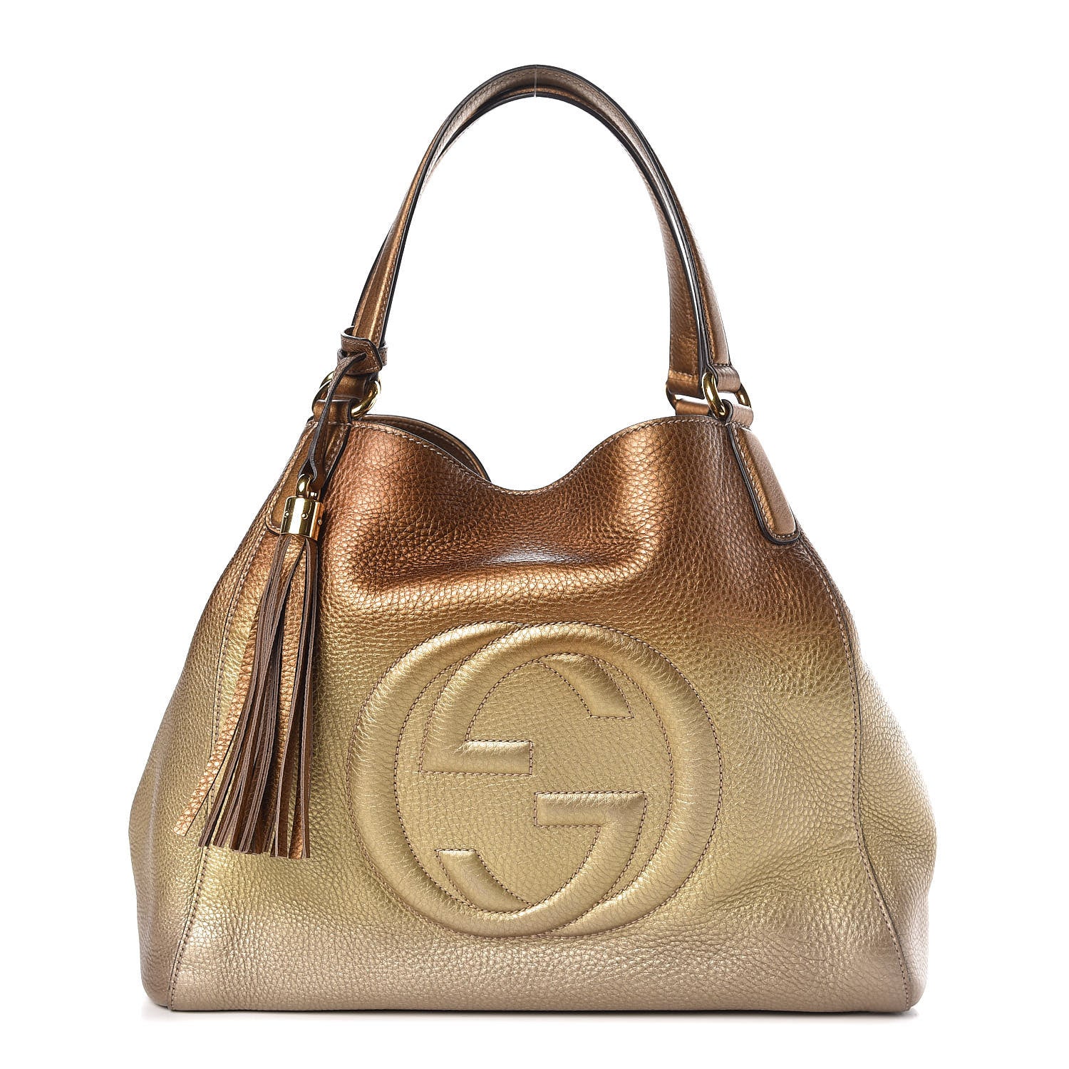 Gucci Metallic Pebbled Calfskin Medium Soho Shoulder Bag Gold Ombre 1 of 9