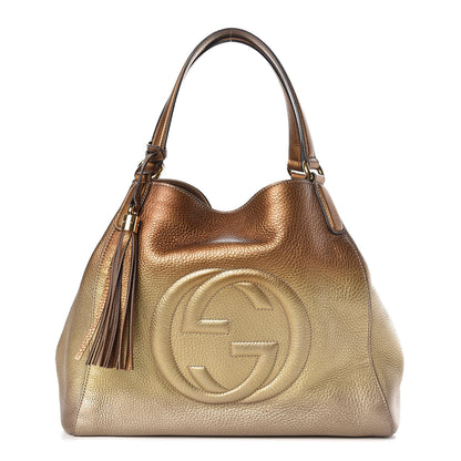 Gucci Metallic Pebbled Calfskin Medium Soho Shoulder Bag Gold Ombre 1 of 9