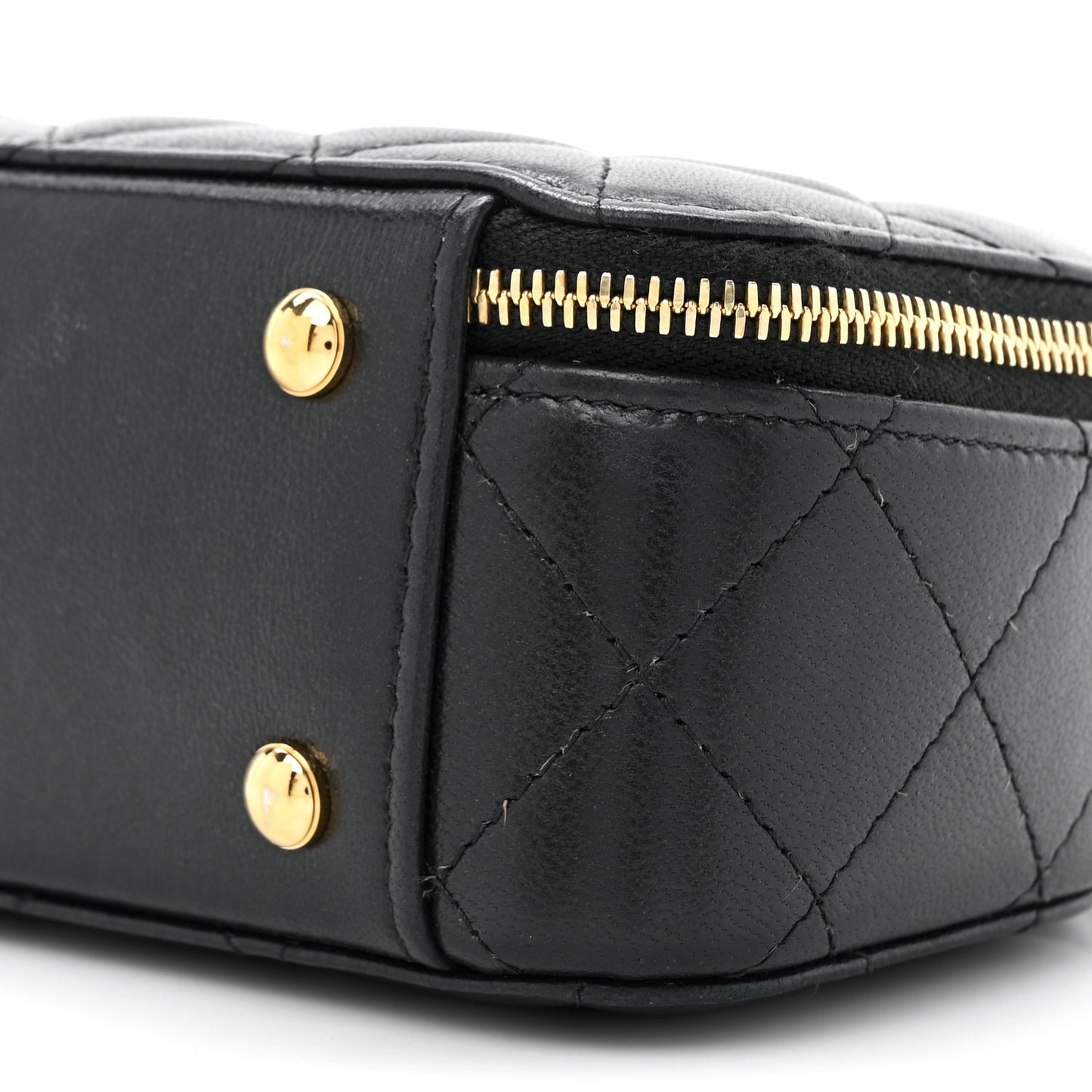 Lambskin Quilted Chic Riviera Top Handle Vanity Case Black