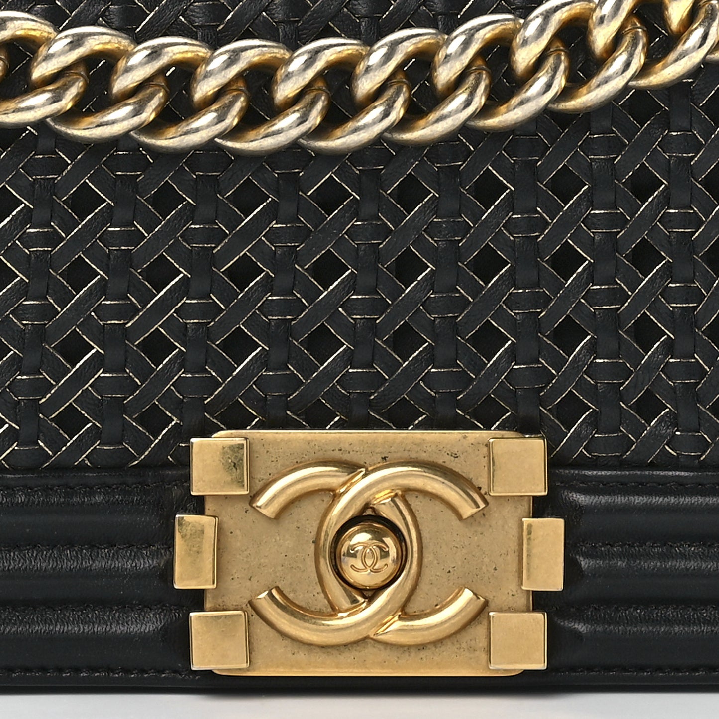 Sheepskin Braided Small Boy Reverso Flap Black
