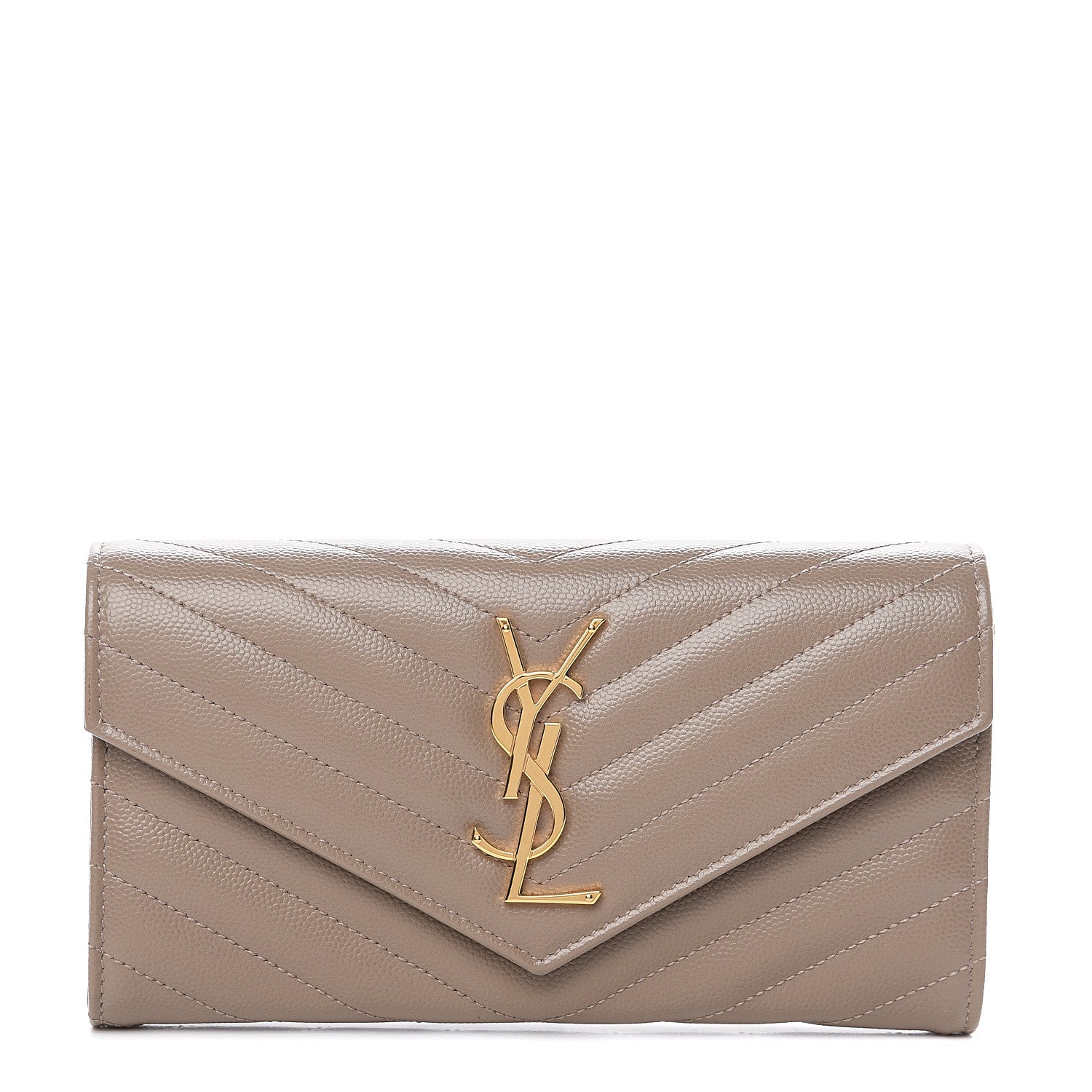 Saint Laurent Grain De Poudre Matelasse Chevron Monogram Flap Wallet Taupe 1 of 9