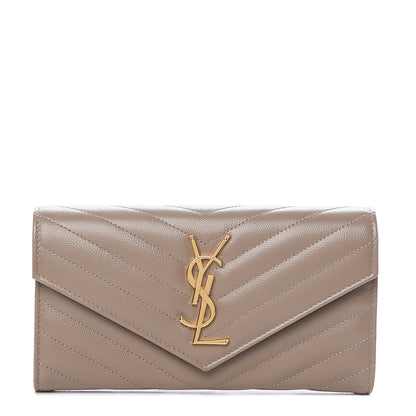 Saint Laurent Grain De Poudre Matelasse Chevron Monogram Flap Wallet Taupe 1 of 9