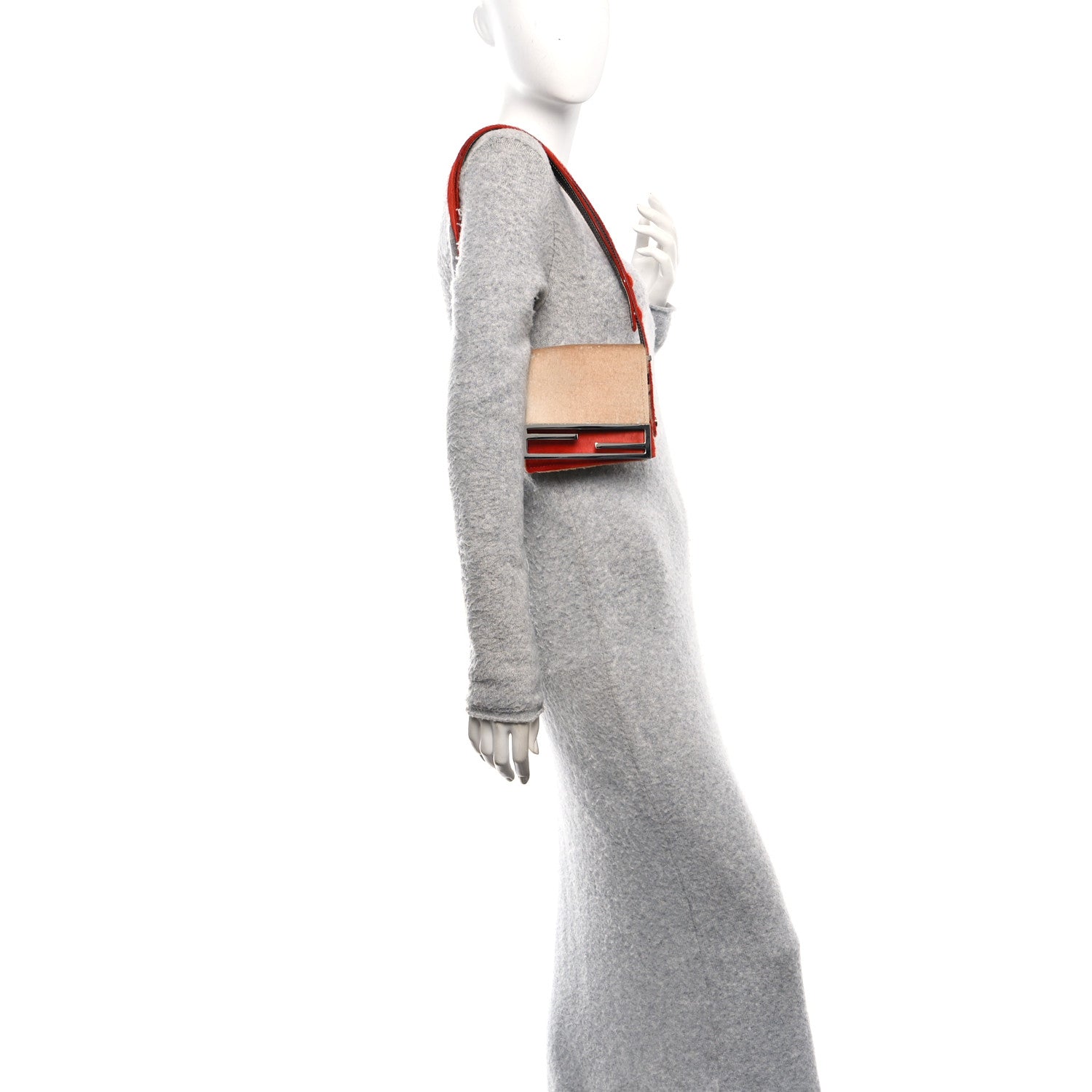 Fendi Calf Hair Bicolor Mini Front Buckle Shoulder Bag Light Brown Orange 2 of 13