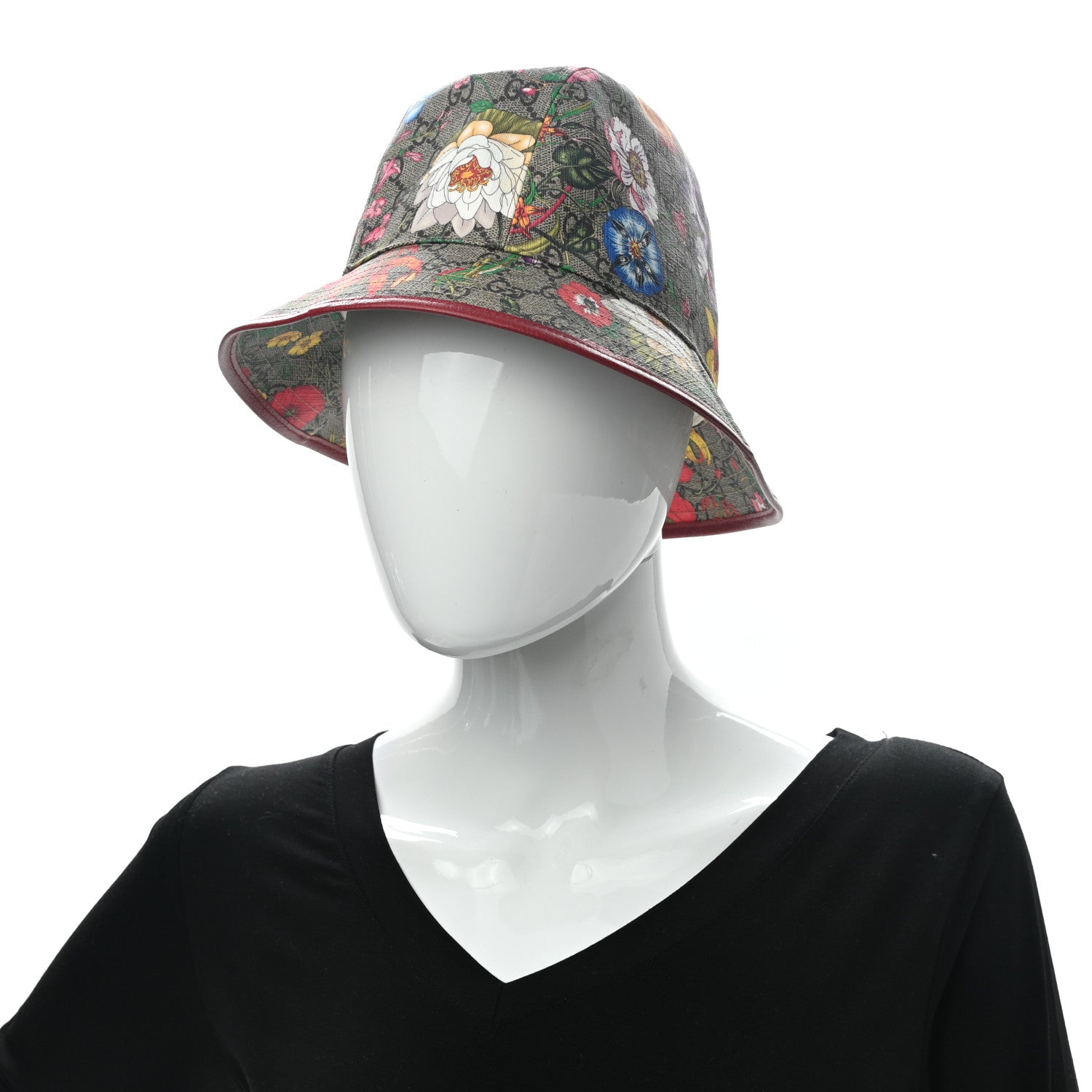 Gucci GG Supreme Monogram Flora Fedora Hat M Red 2 of 8