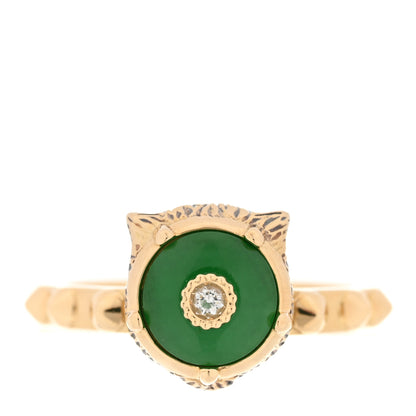 Gucci 18K Yellow Gold Jade Diamond Le Marché Des Merveilles Feline Ring 54 6.75 1 of 4