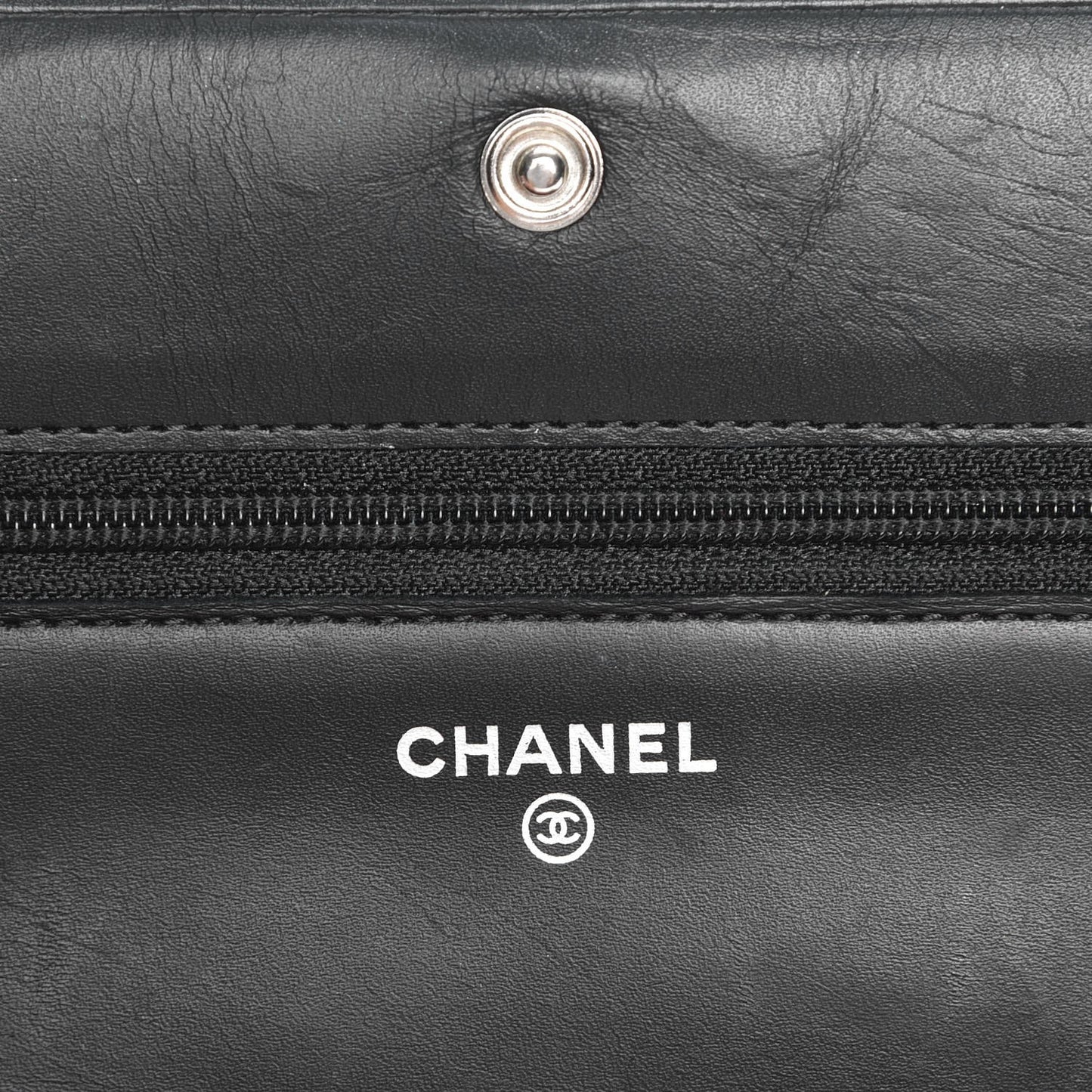 Calfskin Quilted Cambon Wallet On Chain WOC Black